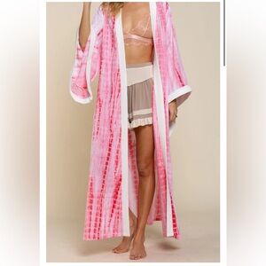 New Anthropologie Pink Tie Dye Kimono Duster